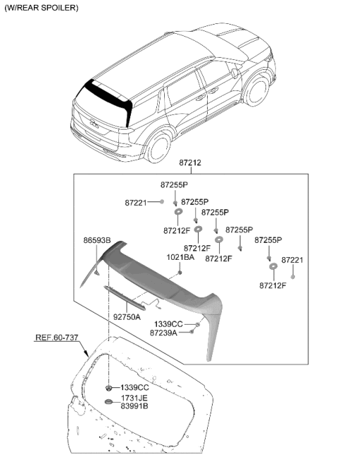 2022 Kia Carnival Roof Garnish & Rear Spoiler Diagram 1