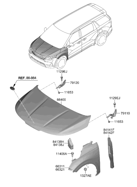 2023 Kia Carnival Fender & Hood Panel Diagram
