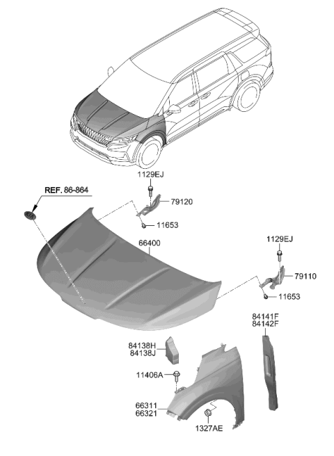 2022 Kia Carnival Fender & Hood Panel Diagram