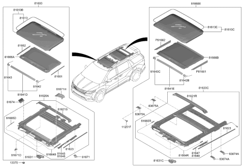 2023 Kia Carnival SUNROOF Assembly Diagram for 81600R0000GYT