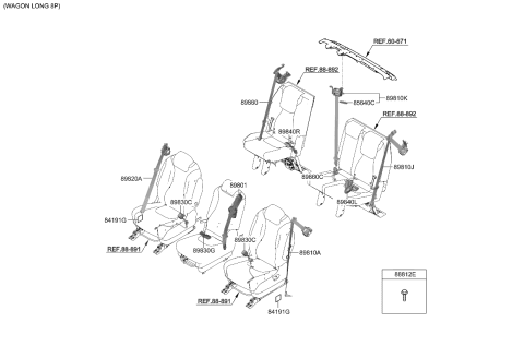 2024 Kia Carnival S/Belt Assy-2Nd Rh Diagram for 89820R0500BSY