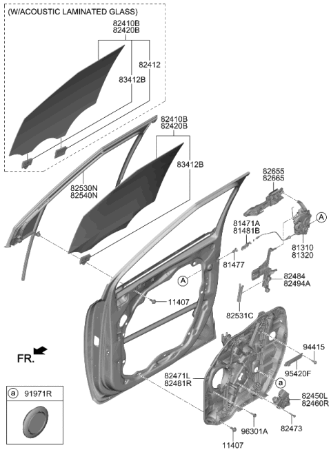 2024 Kia Carnival RUN ASSY-FR DR WDO G Diagram for 82530R0200