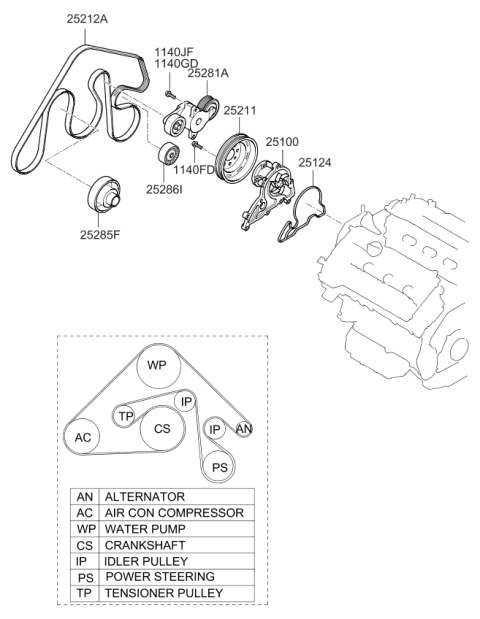 2010 Kia Borrego Gasket-Water Pump Diagram for 213543F310