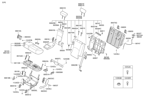 2009 Kia Borrego 2Nd Seat Cushion Covering Assembly, Left Diagram for 891602J121ACG