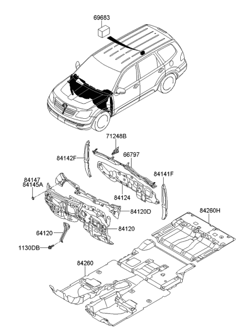 2008 Kia Borrego Carpet Assembly-Floor Diagram for 842602J101WK