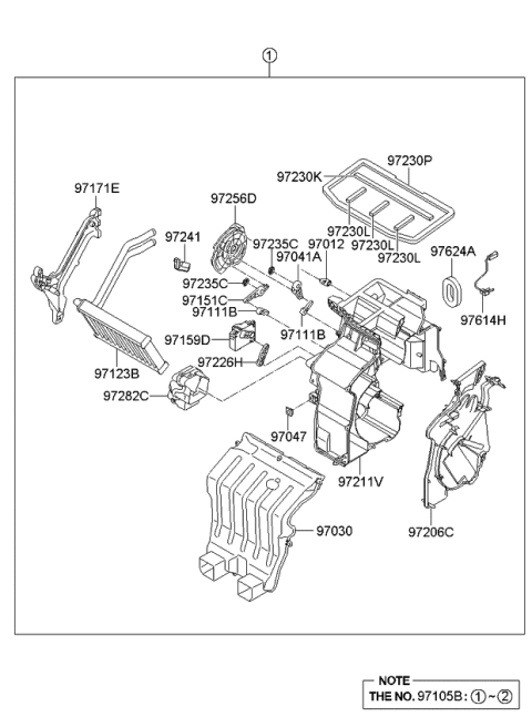 2009 Kia Borrego Heater & EVAPORATOR Diagram for 971012J100