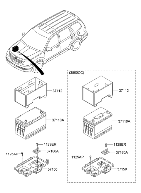 2012 Kia Borrego Insulation Pad-Battery Diagram for 371122J100