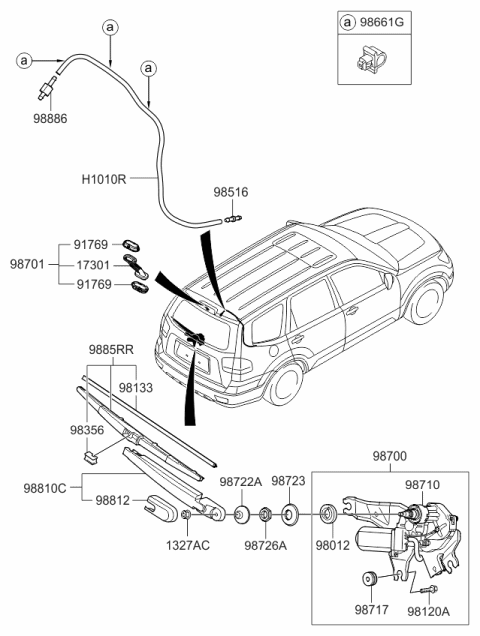 2008 Kia Borrego Rear Wiper Motor & Linkage Assembly Diagram for 987002J100