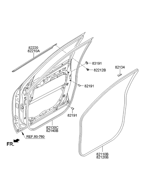 2009 Kia Borrego WEATHERSTRIP-Front Door Body Side Diagram for 821102J000WK