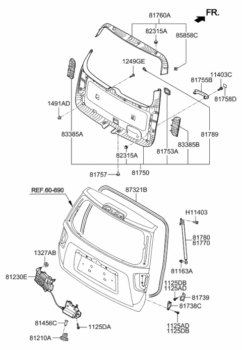 2008 Kia Borrego Cover-Tail Gate Trim Diagram for 817882J000H9