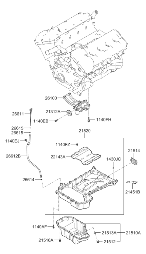 2009 Kia Borrego Oil Level Gauge Rod Assembly Diagram for 266113F100