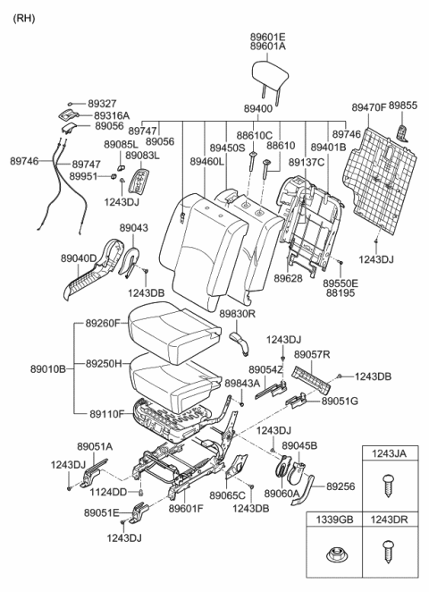 2008 Kia Borrego Cover-2ND Cushion Outer Outside Diagram for 890612J100WK