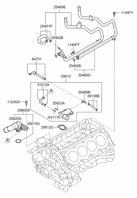 2010 Kia Borrego Pipe & O-Ring Assembly-Water Diagram for 254603F310