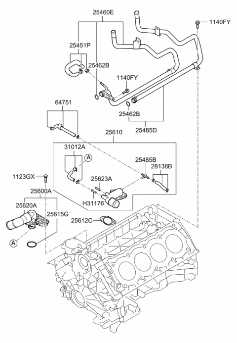 2011 Kia Borrego Coolant Pipe & Hose Diagram 2