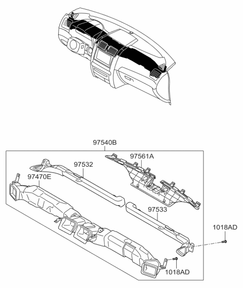 2008 Kia Borrego Duct Assembly-Defroster Diagram for 973502J000