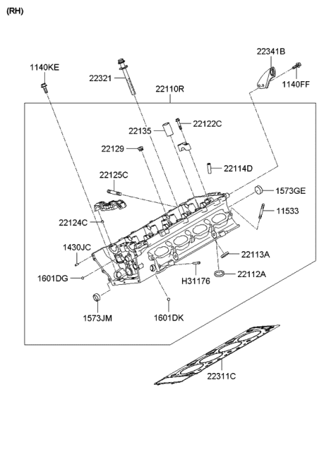 2009 Kia Borrego Hanger-Engine,RH Diagram for 223413F350