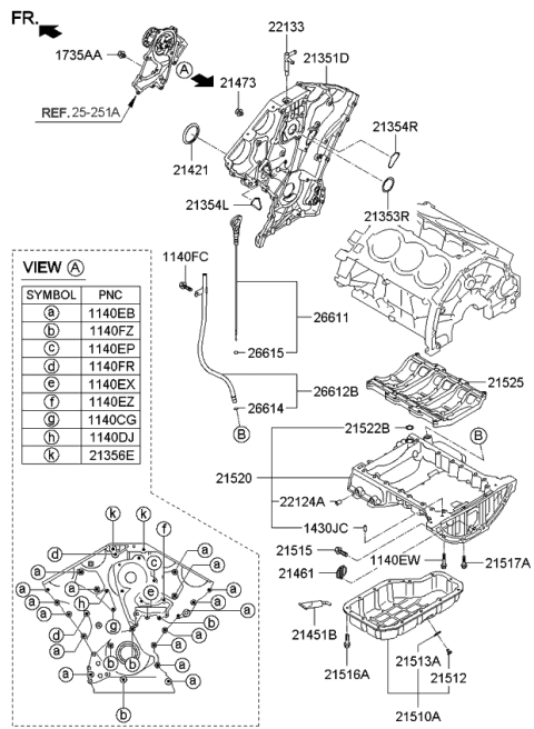 2009 Kia Borrego Belt Cover & Oil Pan Diagram 1