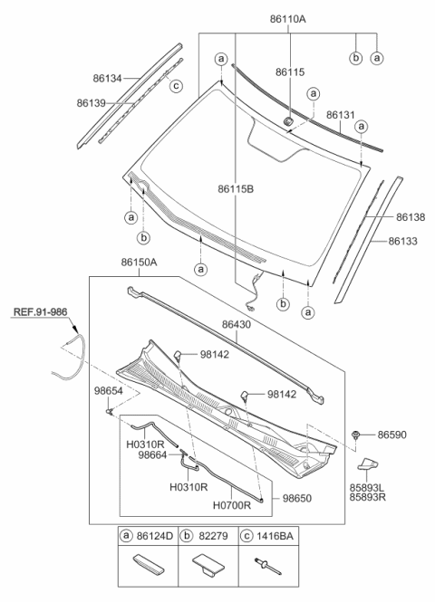 2009 Kia Borrego Windshield Glass Assembly Diagram for 861102J080