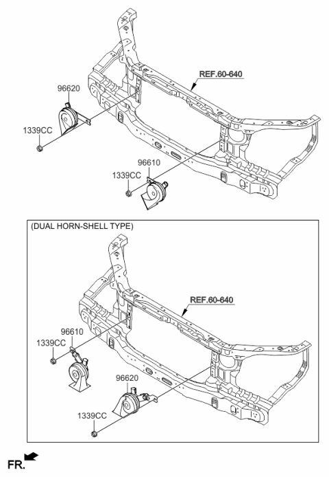 2010 Kia Borrego Horn Assembly-High Pitch Diagram for 966122J000