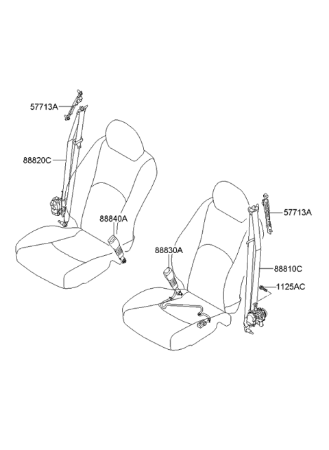 2009 Kia Borrego Front Seat Belt Buckle Assembly Left Diagram for 888302J500WK