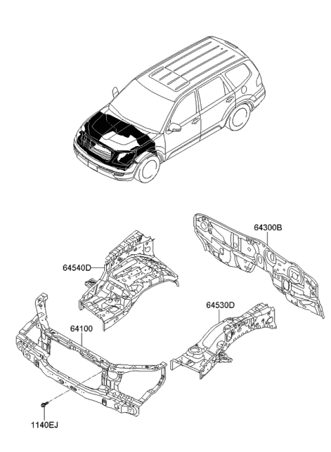 2010 Kia Borrego Fender Apron & Radiator Support Panel Diagram