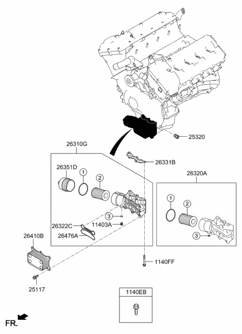 2008 Kia Borrego Gasket-Oil Cooler Diagram for 264143F300