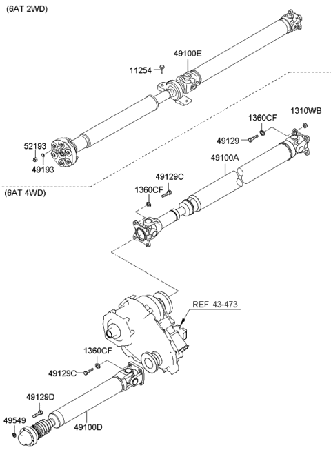 2012 Kia Borrego Propeller Shaft Assembly Diagram for 491002J401