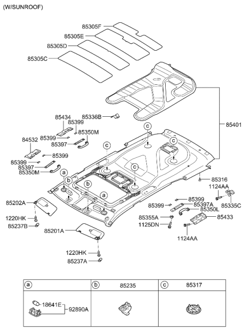 2009 Kia Borrego Sunvisor & Head Lining Diagram 2