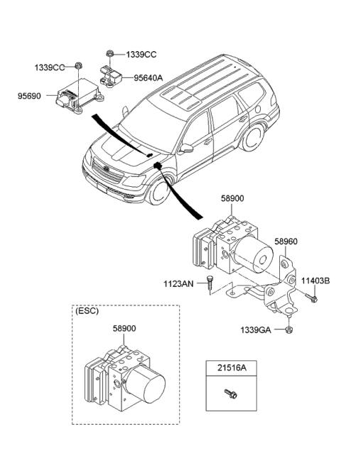 2009 Kia Borrego Abs Brake Pump & Control Module Diagram for 589202J150