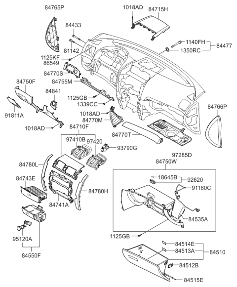 2009 Kia Borrego Cover Assembly-Crash Pad Side Diagram for 847652J200J7