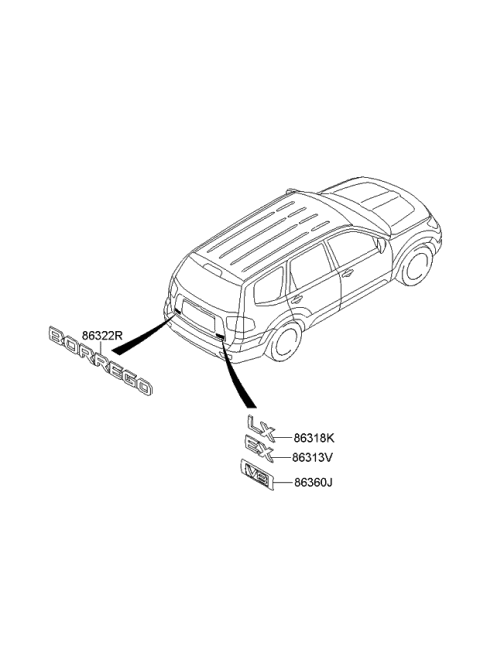 2008 Kia Borrego V8-Emblem Diagram for 863302J010