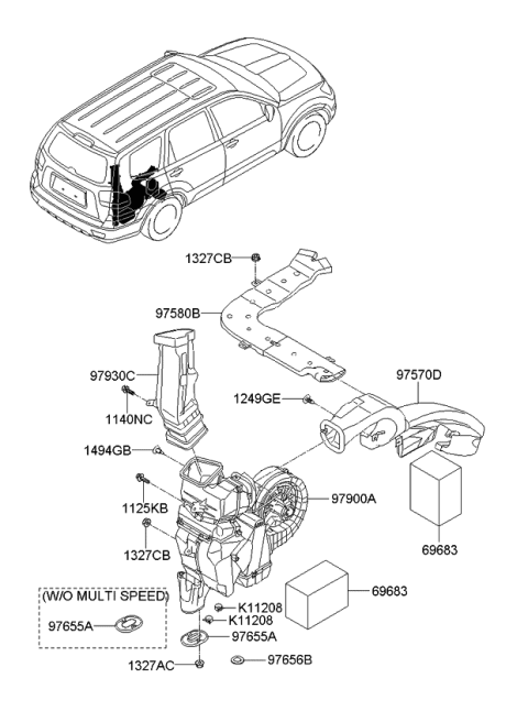 2012 Kia Borrego Duct Assembly-Rear Heater Diagram for 975702J000