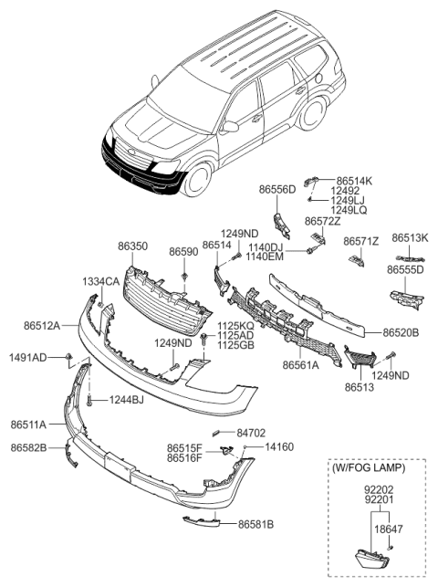 2012 Kia Borrego Front Fog Lamp Assembly, Right Diagram for 922022J000