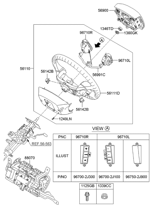 2011 Kia Borrego Steering Wheel Body Diagram for 561202J10012