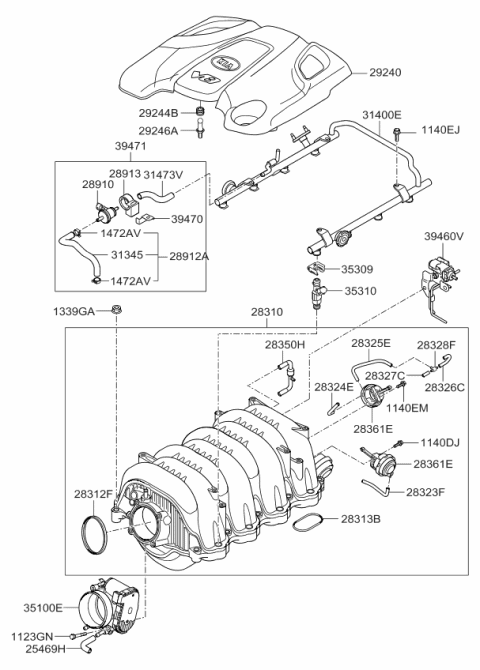 2008 Kia Borrego Hose Assembly-Water From Diagram for 254693F300