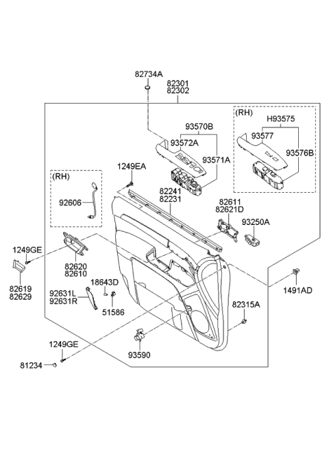 2009 Kia Borrego Power Window Main Switch Assembly Diagram for 935702J201ABT