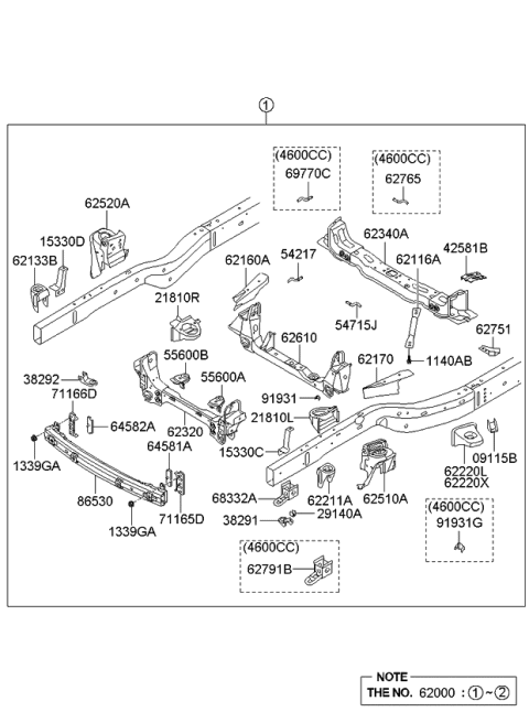 2012 Kia Borrego Cross Member Assembly-T Diagram for 623402J100