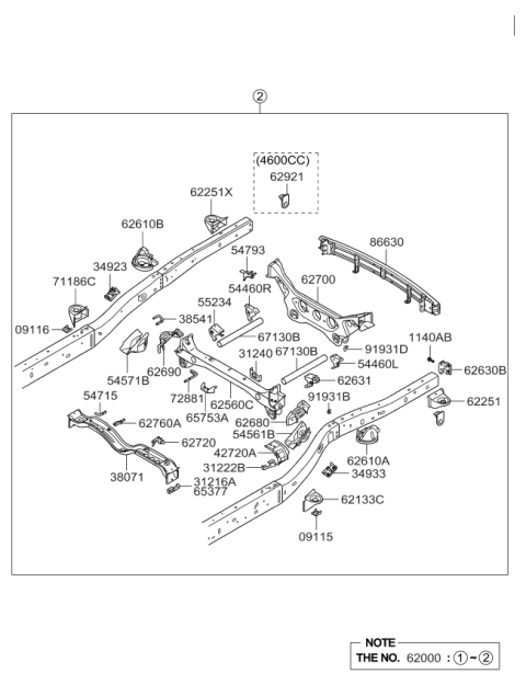 2010 Kia Borrego Shock Tower Assembly Rear Diagram for 626102J000