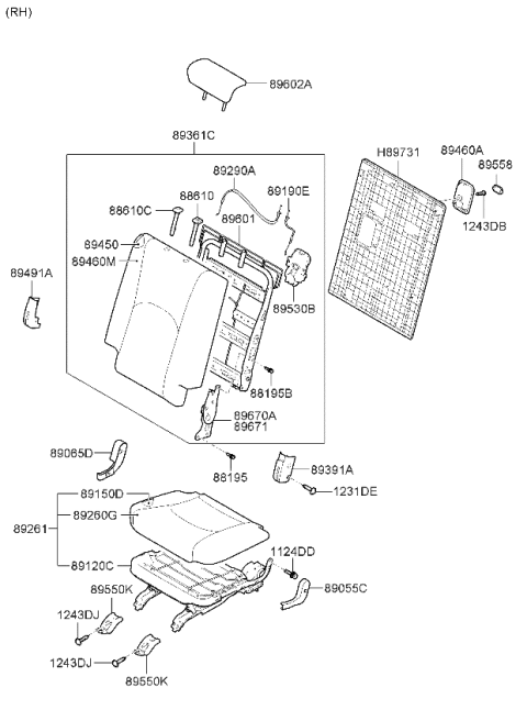 2009 Kia Borrego Back Assembly-3RD RH Diagram for 894002J810ACG