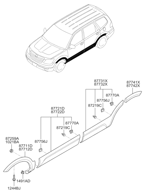 2009 Kia Borrego GARNISH Assembly-Rear Door S Diagram for 877312J000