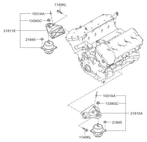 2010 Kia Borrego Engine Mounting Bracket Assembly Diagram for 218102J400