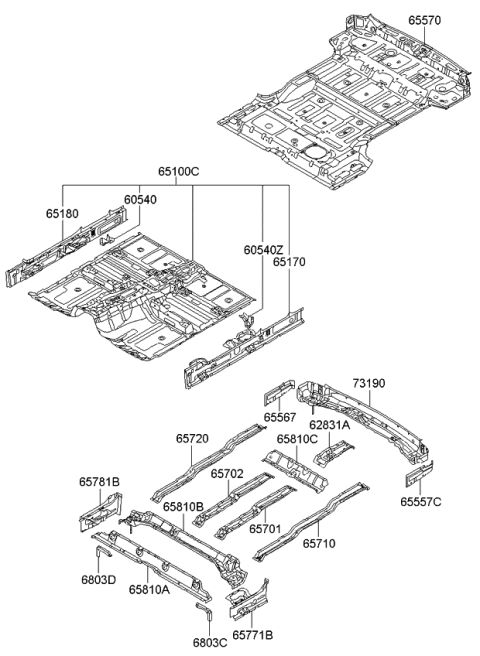 2010 Kia Borrego Panel Assembly-Rear Floor Diagram for 655102J100
