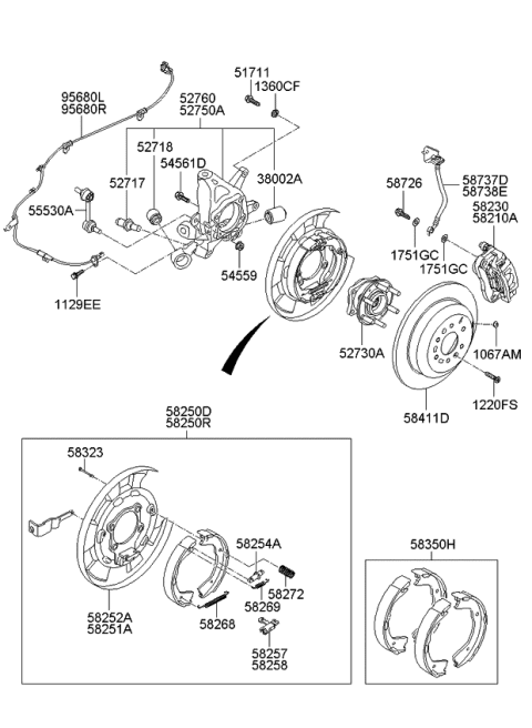 2008 Kia Borrego Brake Rear Hose, Left Diagram for 587372J000