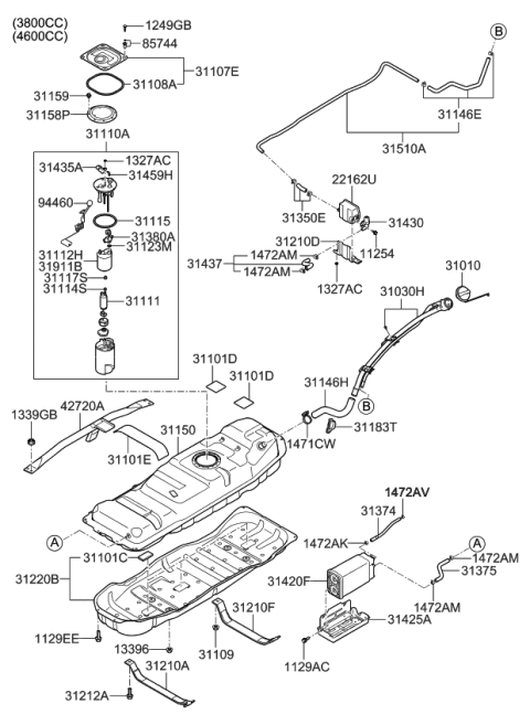 2008 Kia Borrego Hose-Front Vapor Diagram for 313432J400