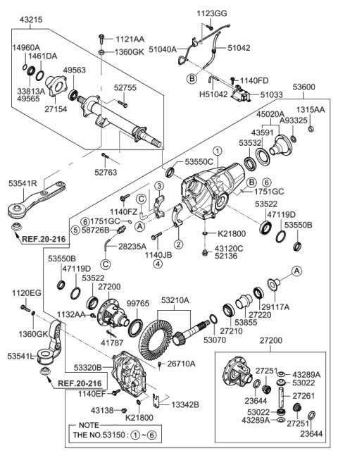 2012 Kia Borrego Bracket-Differential Mounting Assembly,L Diagram for 535412J600