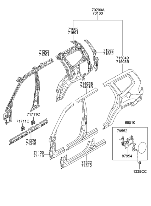 2010 Kia Borrego Panel Assembly-Quarter Complete Diagram for 702002JA00