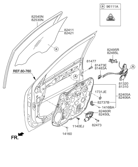 2011 Kia Borrego Glass-Front Door Window L Diagram for 824112J000