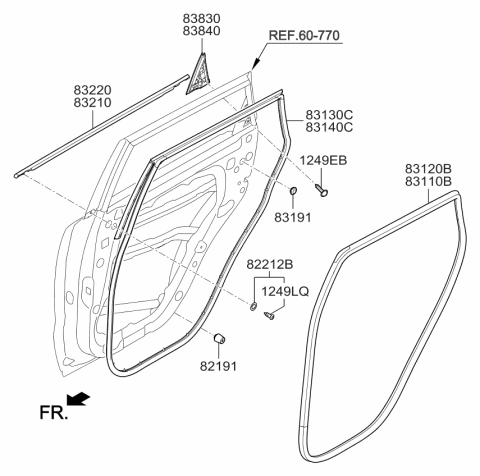 2017 Kia Soul WEATHERSTRIP Assembly-Rear Door Side Diagram for 83130B2000EQ