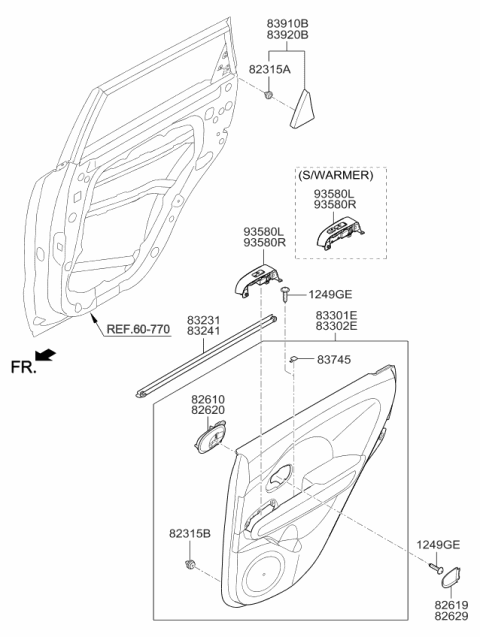 2017 Kia Soul Door Inside Handle Assembly, Right Diagram for 82620B2000EQ