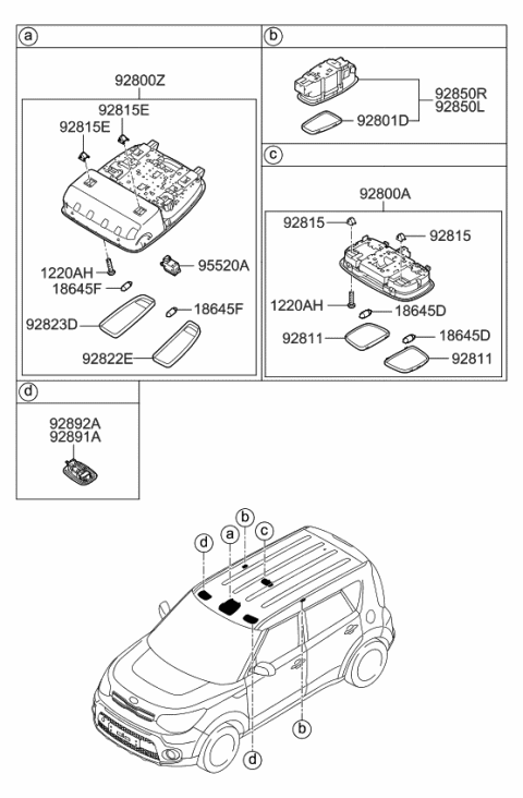 2019 Kia Soul Lamp Assembly-Overhead Console Diagram for 92820B2230BF3